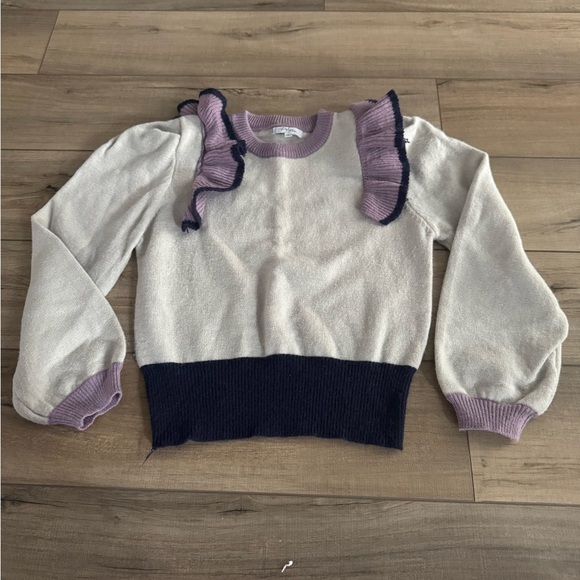 Polagram Knit Ruffle Sweater Gray Purple Preppy Size Medium - Picture 1 of 5